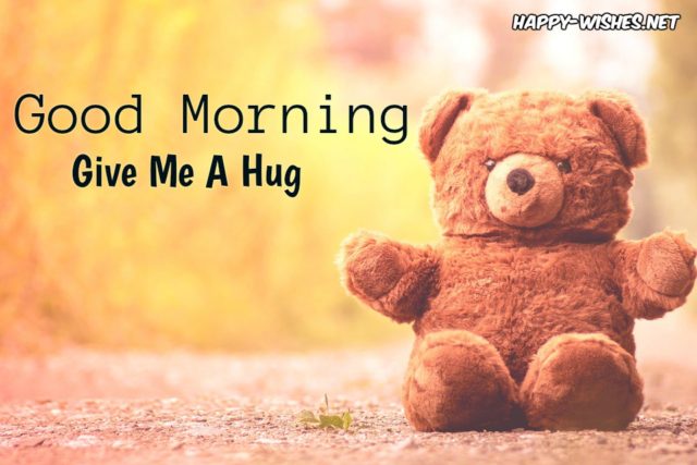 Good Morning Wishes With Teddy Giving Hug Image